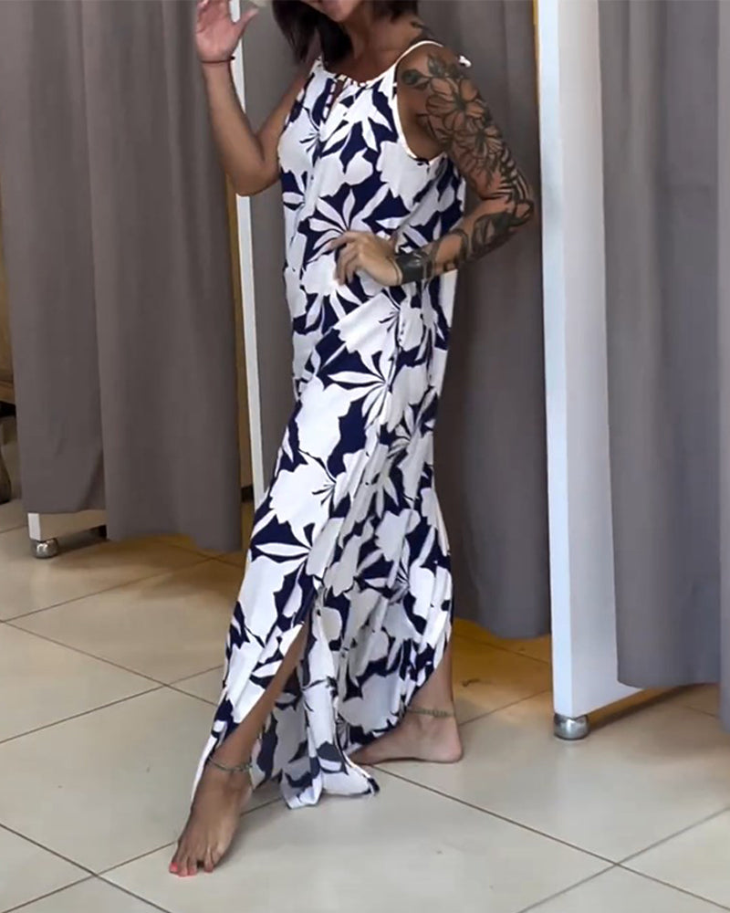 Strappy printed shift dress