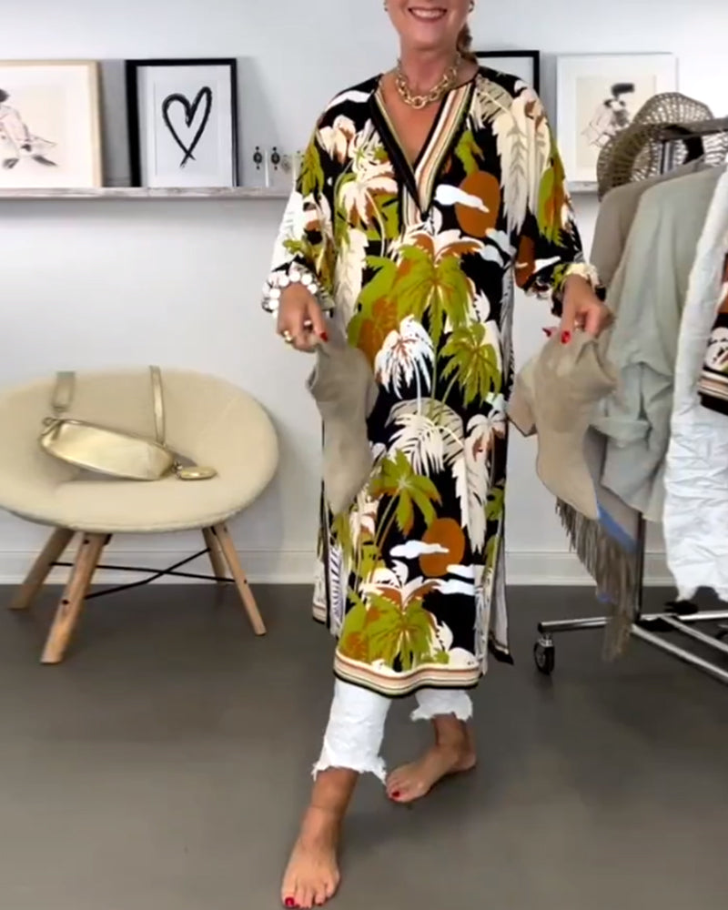 V-Neck Coconut Print Dress