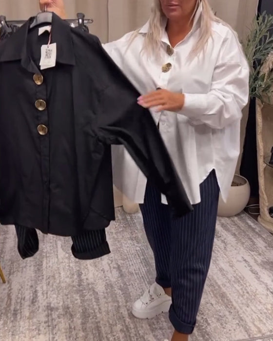 Stylish solid color lapel button shirt