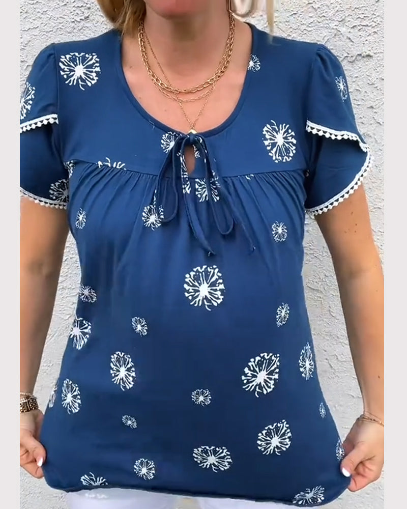 Petal Sleeve Print Tie-Dye Blouse