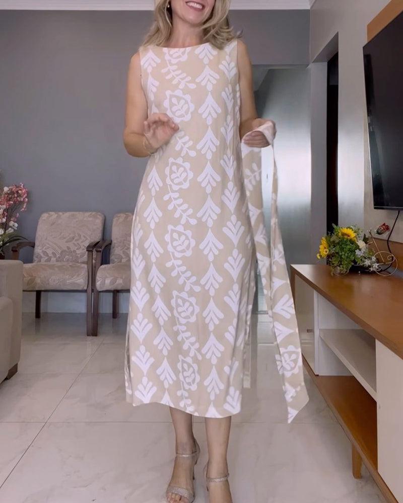 Side slit printed sleeveless dress