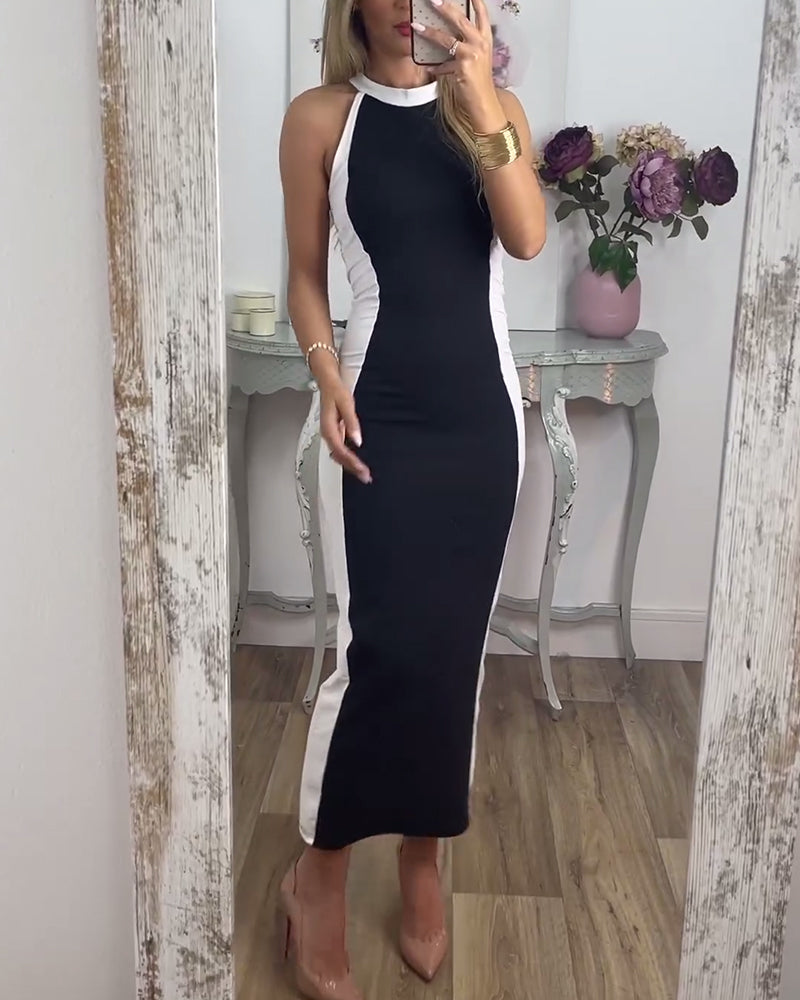 Sleeveless color block dress