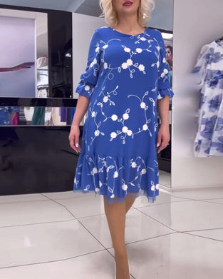 Elegant floral print crew round dress
