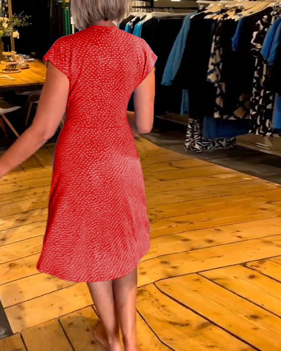 Short sleeve polka dot V-neck dress