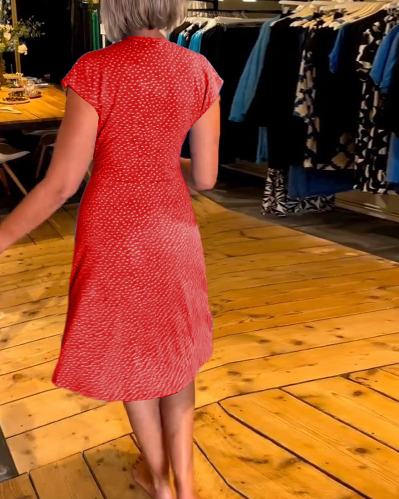 Short sleeve polka dot V-neck dress