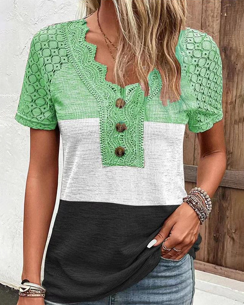 Color block lace T-shirt
