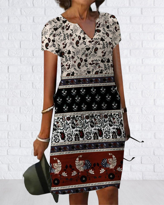 Color block print v-neck dress