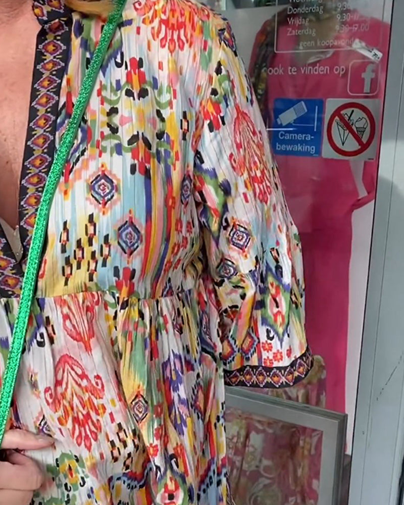 V-neck printed elegant long dress