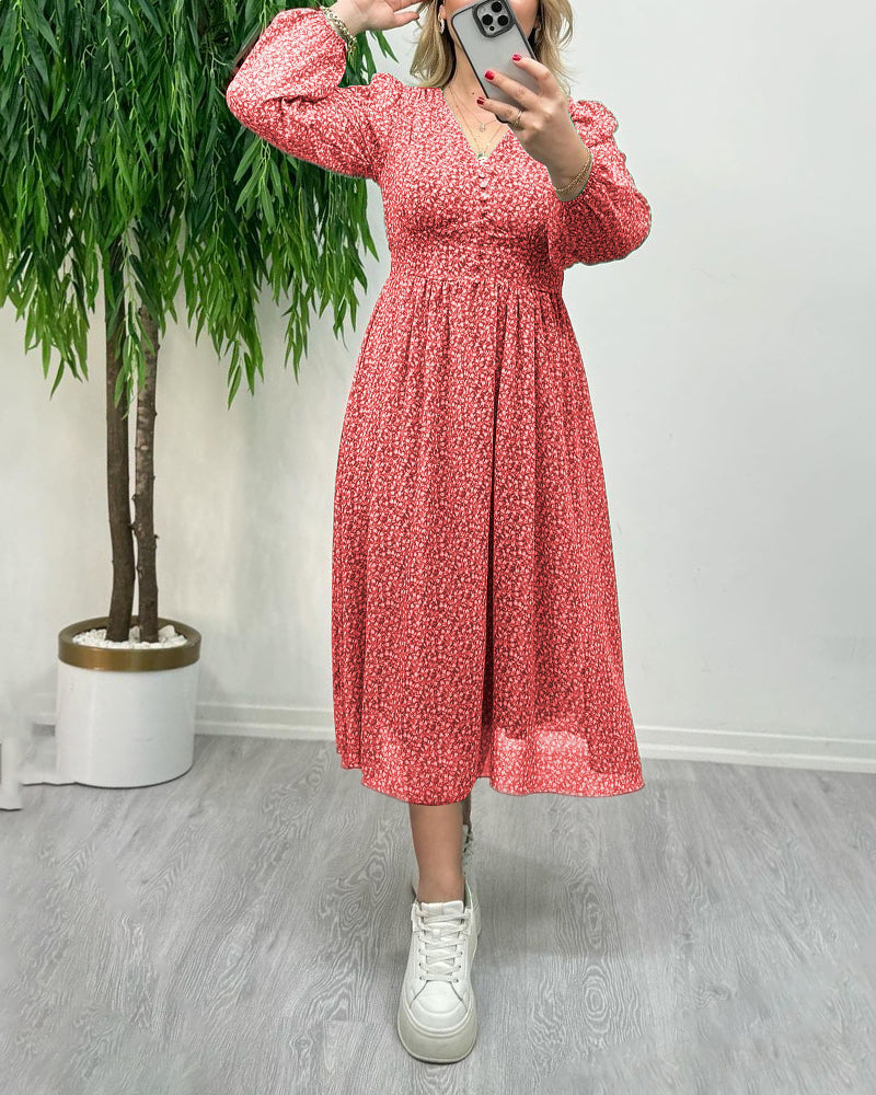 Printed elegant button dress