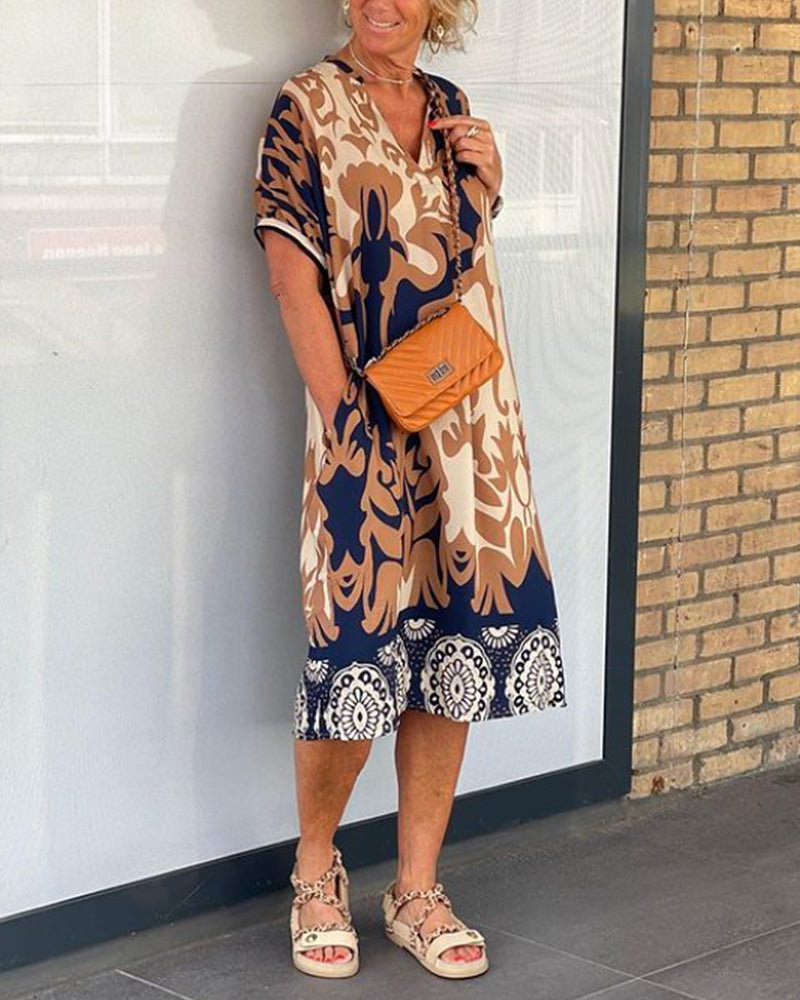 V-neck Geometric Print Dress