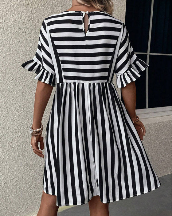 Round Neck Striped Print A-Line Dress
