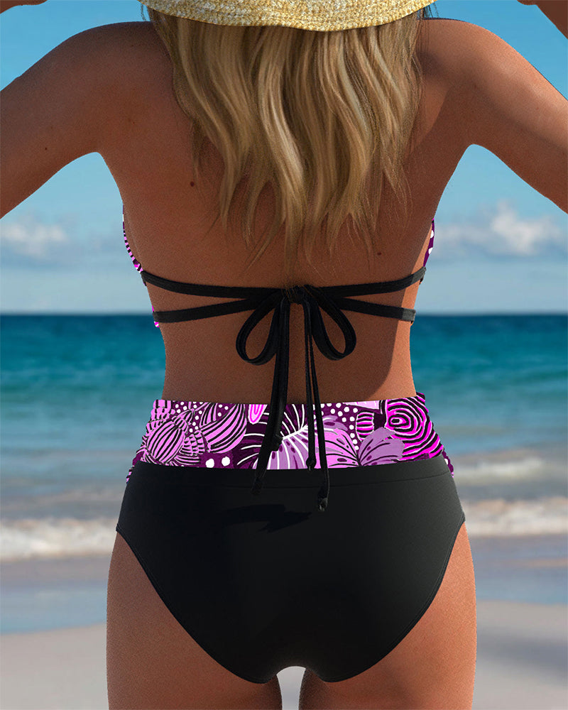 Sexy Halterneck Bra Printed Bikini