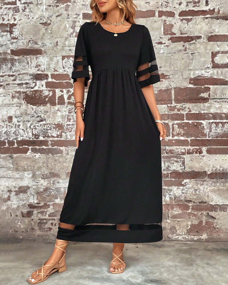 Elegant Mid-Sleeve Casual Crew Neck Dress