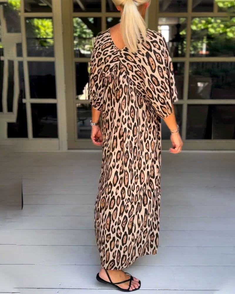 V-neck leopard print dress