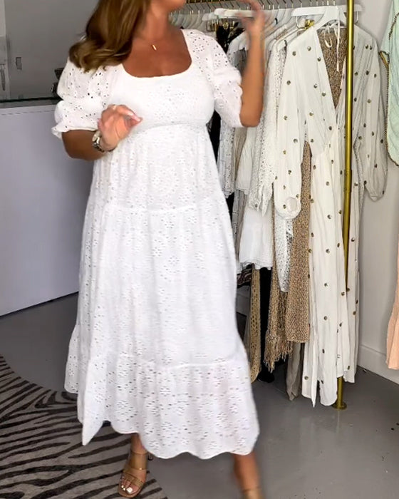 Square collar solid color hollow dress