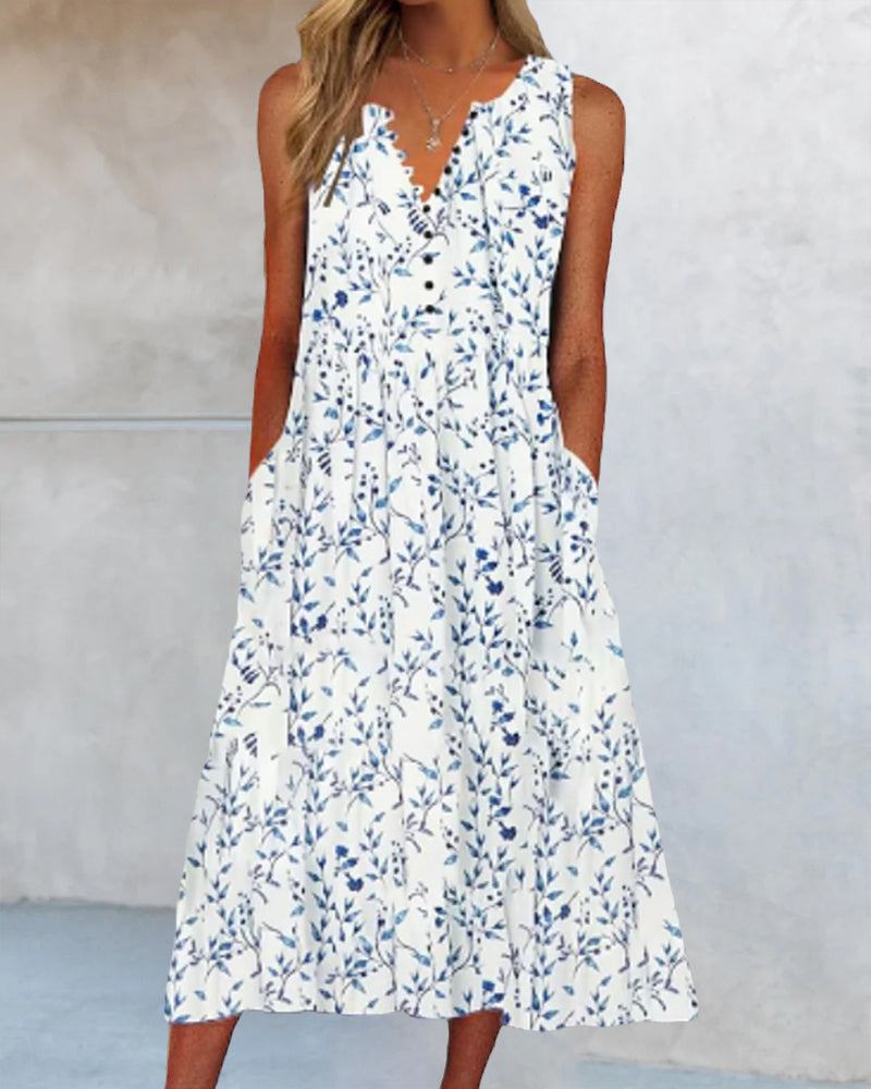 Floral print button tank dress