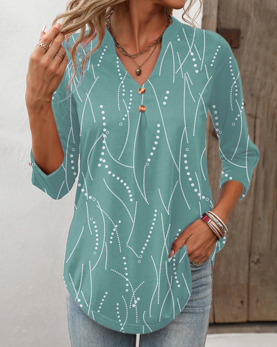 Elegant button print top with V neck