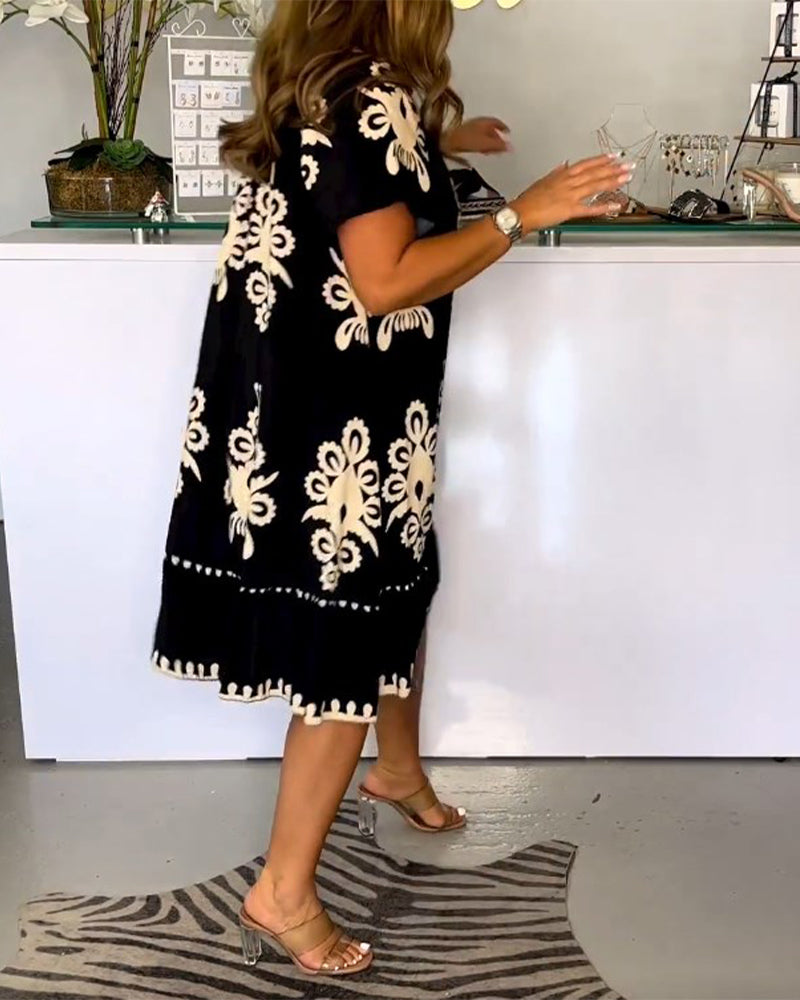 Printed round neck dress