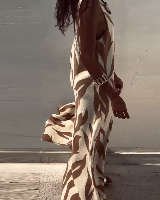 Sleeveless Backless Printed Dress