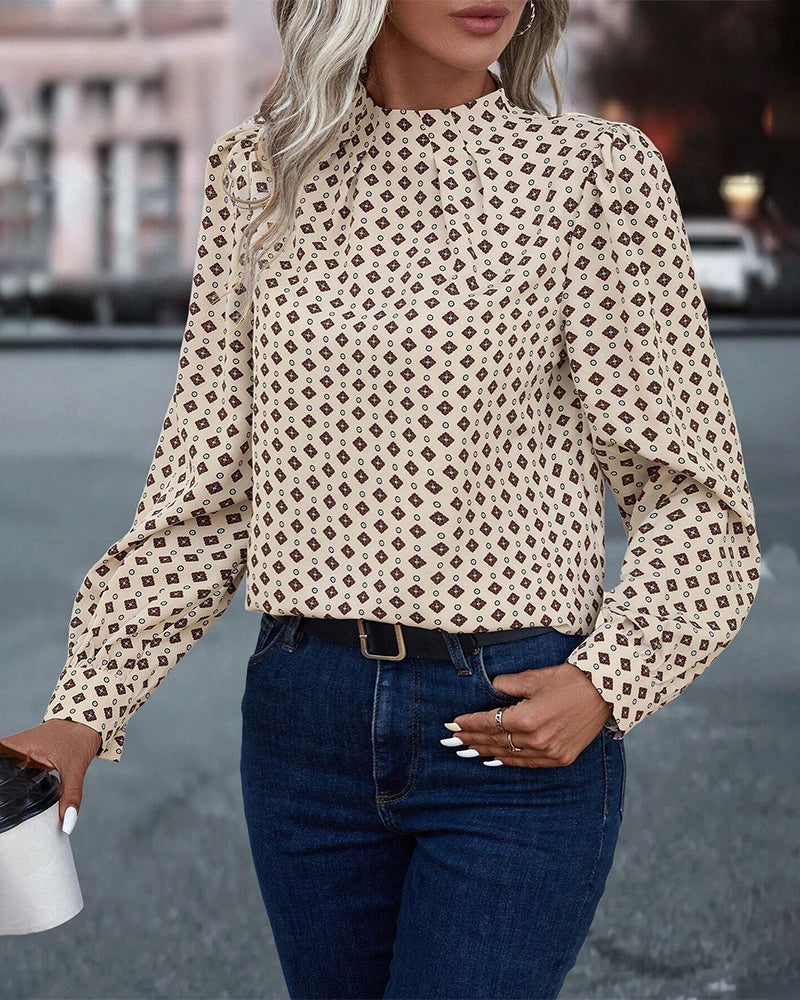 Retro printed long sleeve blouse