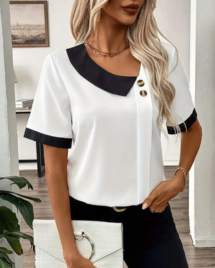 Contrast Collar Button-Down Blouse