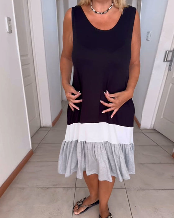 Colorblocked Sleeveless Round Neck Dress