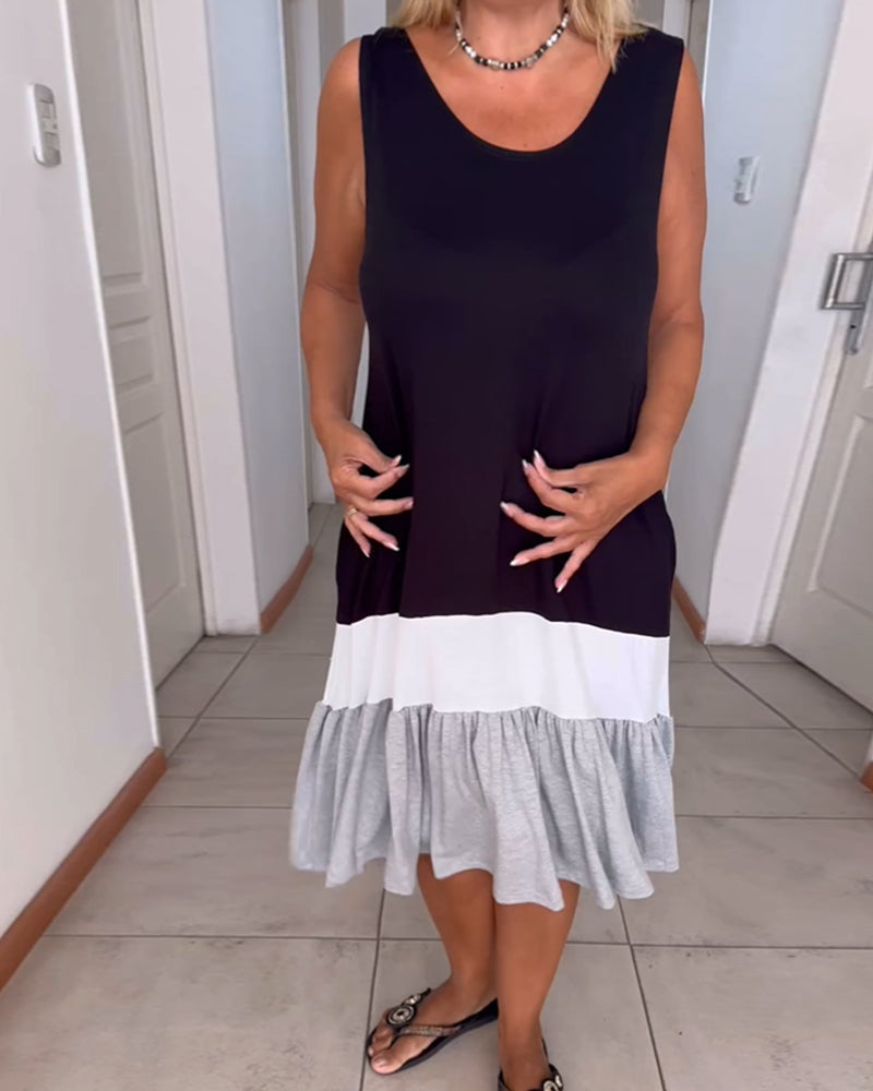 Colorblocked Sleeveless Round Neck Dress