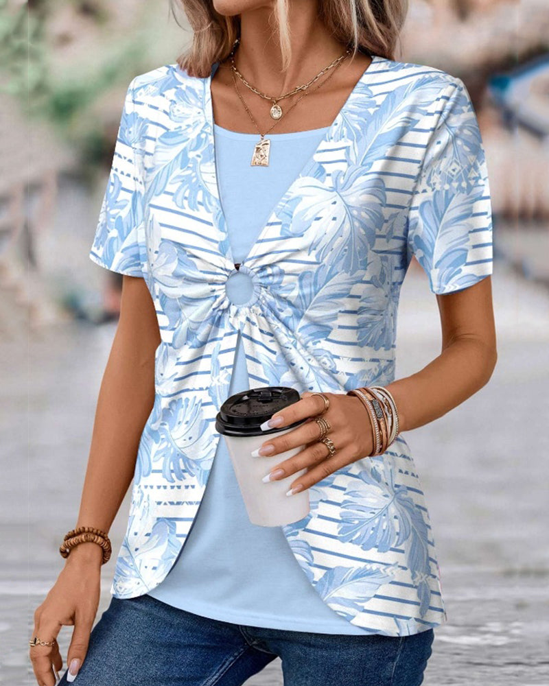 Short-sleeved fake two-piece top