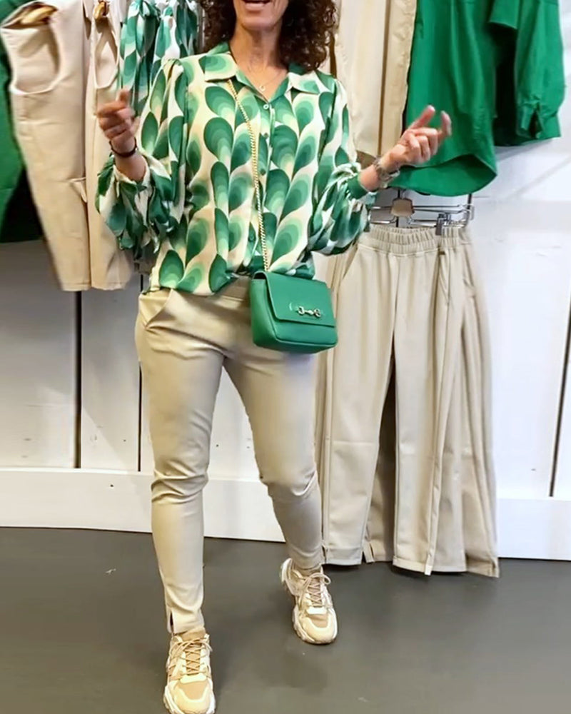 Lapel Printed Commuter Blouse