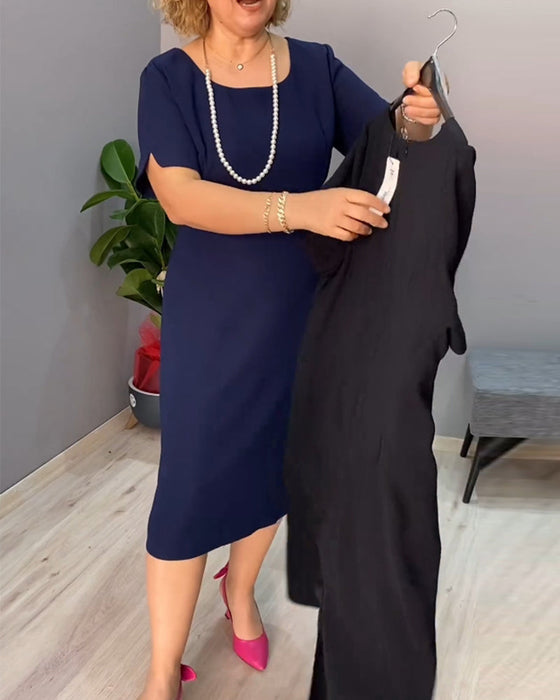 Solid color short sleeve elegant dress