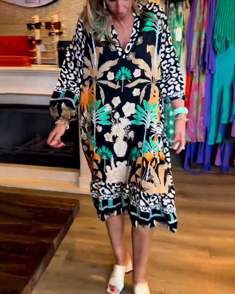 Botanical print loose casual dress