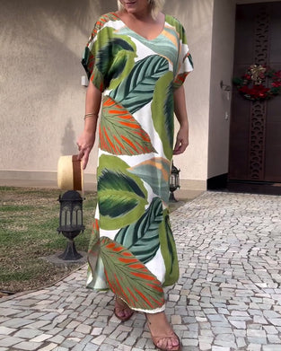 Short sleeve slit casual dress