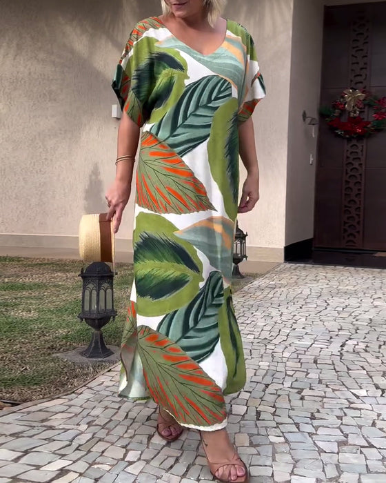 Short sleeve slit casual dress