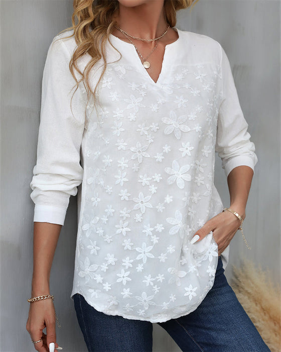 V-neck jacquard solid color top