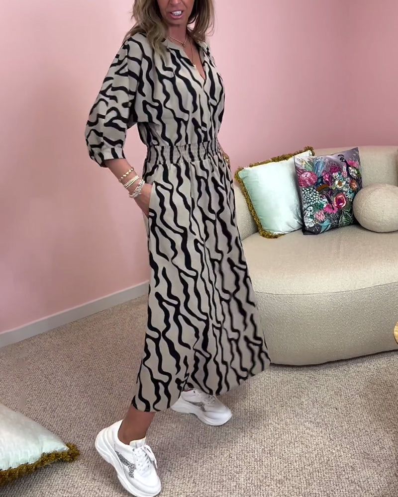 Geometric Print Dress with Pockets
