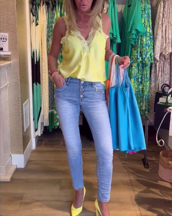 Spliced lace solid color camisole