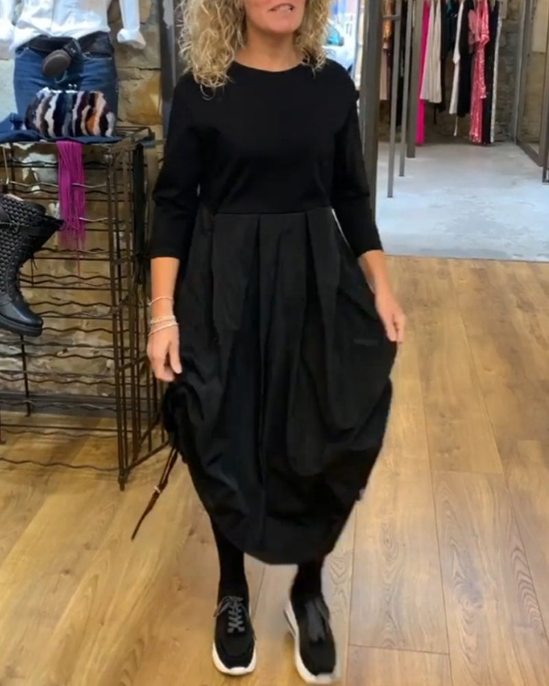 Patchwork drawstring casual dress