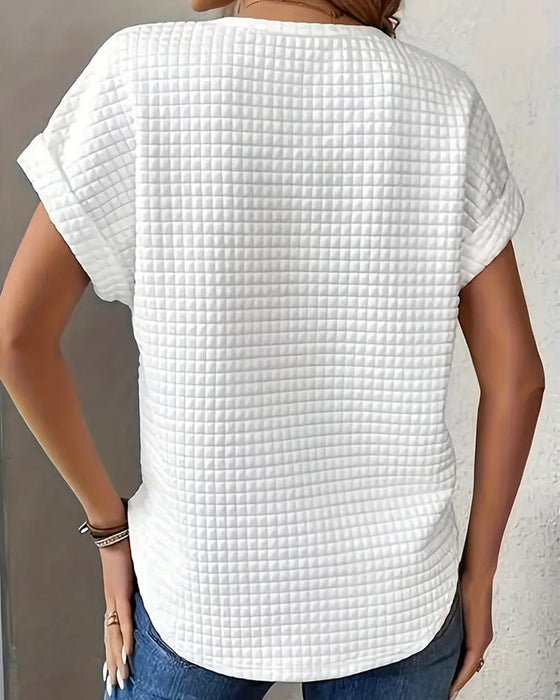 Round Neck Solid Color Bat Sleeve T-Shirt