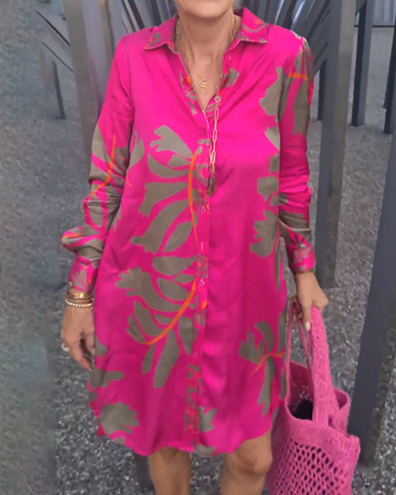 Long Sleeve Shirt Collar Shift Dress