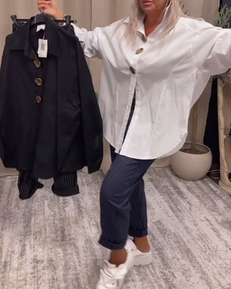 Stylish solid color lapel button shirt