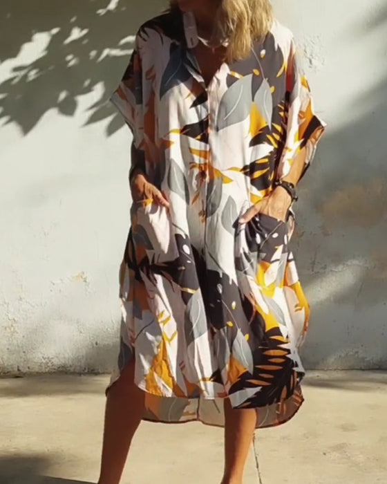 Pocket maple leaf print dress