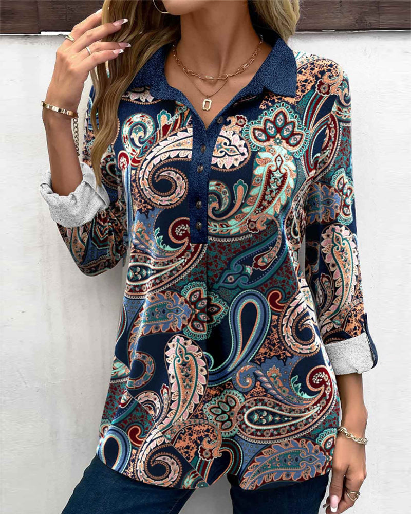 Paisley print lapel blouse