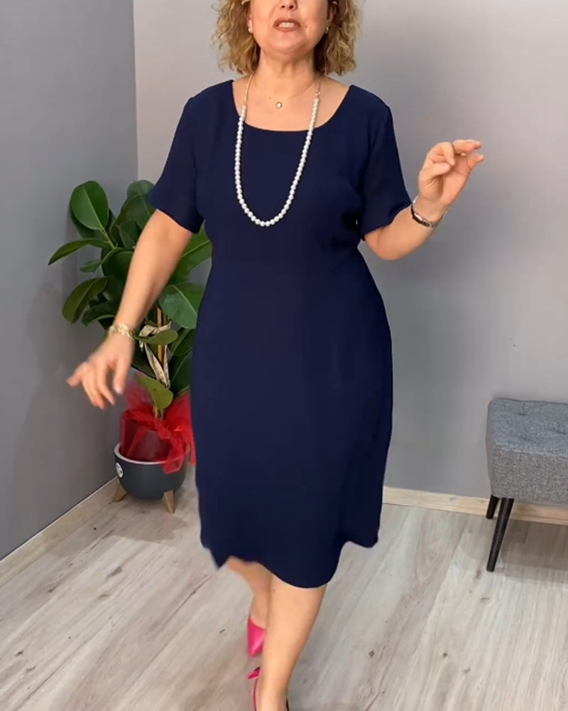 Solid color short sleeve elegant dress