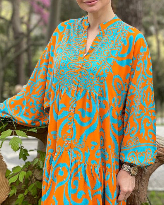 Premium printed casual long dress