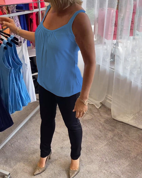 Set Pleated solid casual sleeveless top