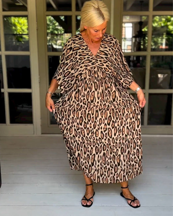 V-neck leopard print dress