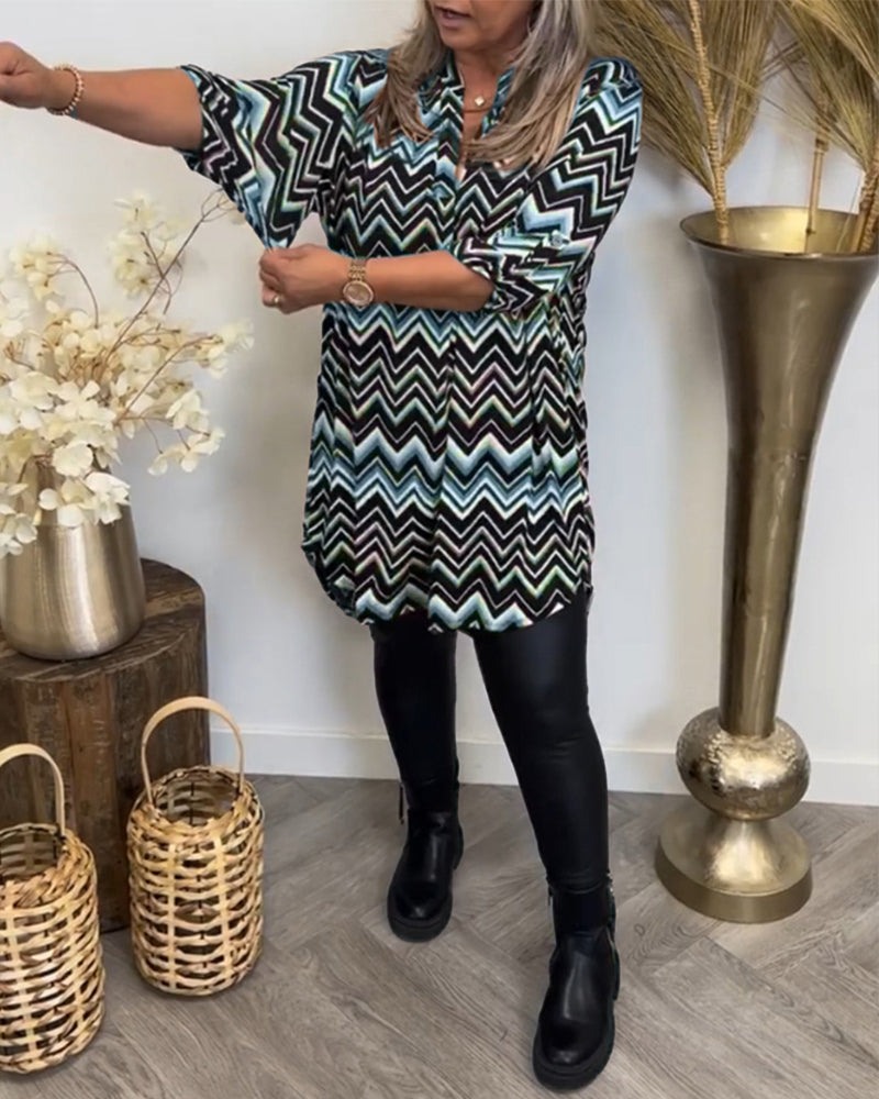 Wave print v-neck dress