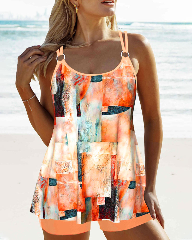 Shoulder strap printed tankini