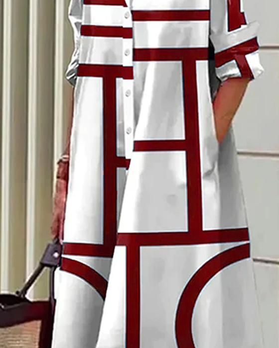Pocket geometric print dress