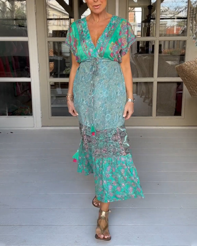 V-neck printed elegant dress